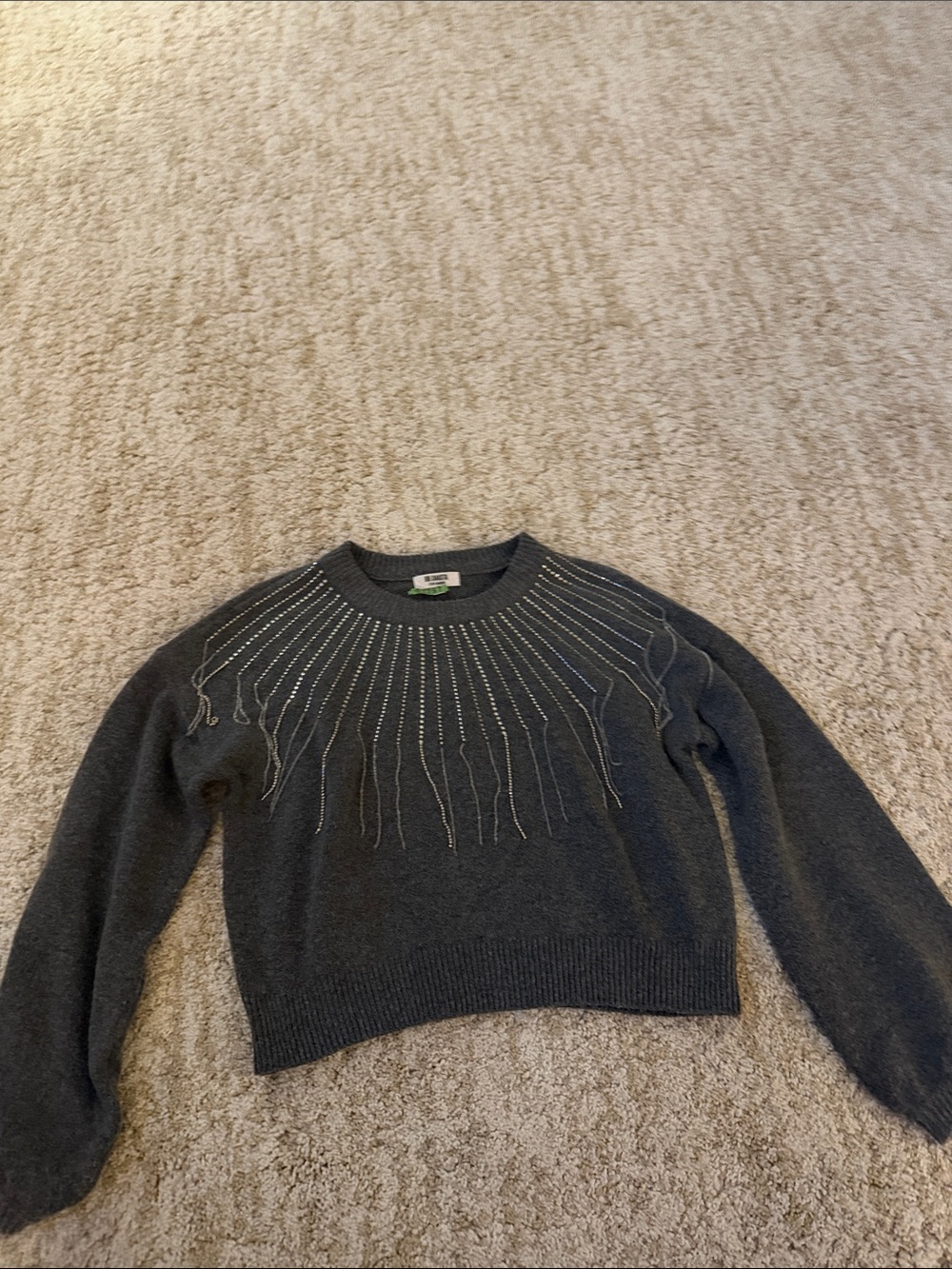 Women's Charcoal Knit Sweater with Beaded Detail sz S